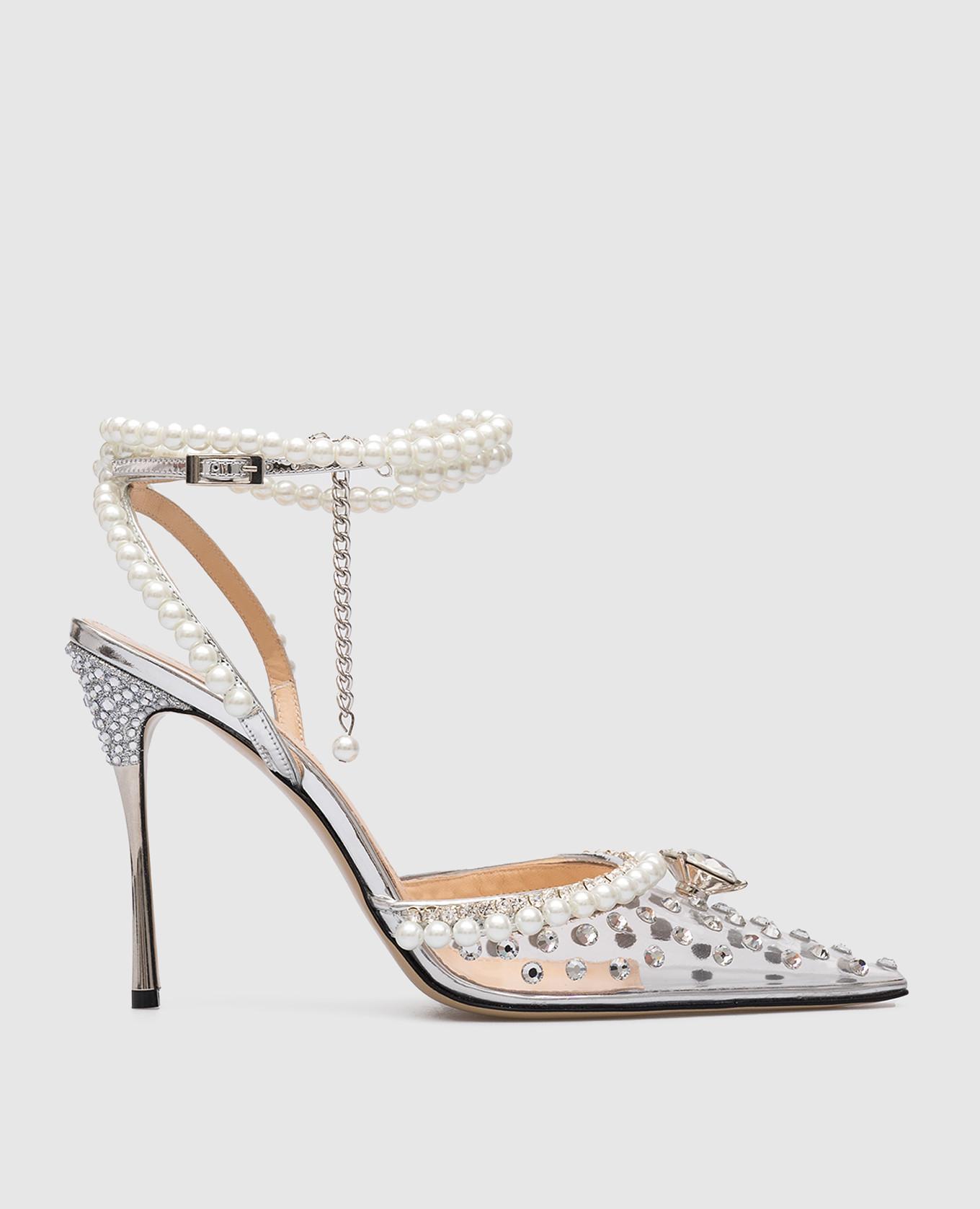 

Серебристые слингбеки Diamond of Elizabeth с кристаллами и бусинами, Серебристый, Босоножки