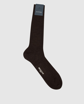 Bresciani Коричневі шкарпетки в рубчик з кашеміру і шовку MC016UN0001XX