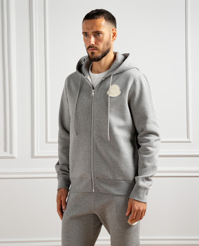 Moncler Серая спортивная кофта с патчем логотипа 8G00081809KX