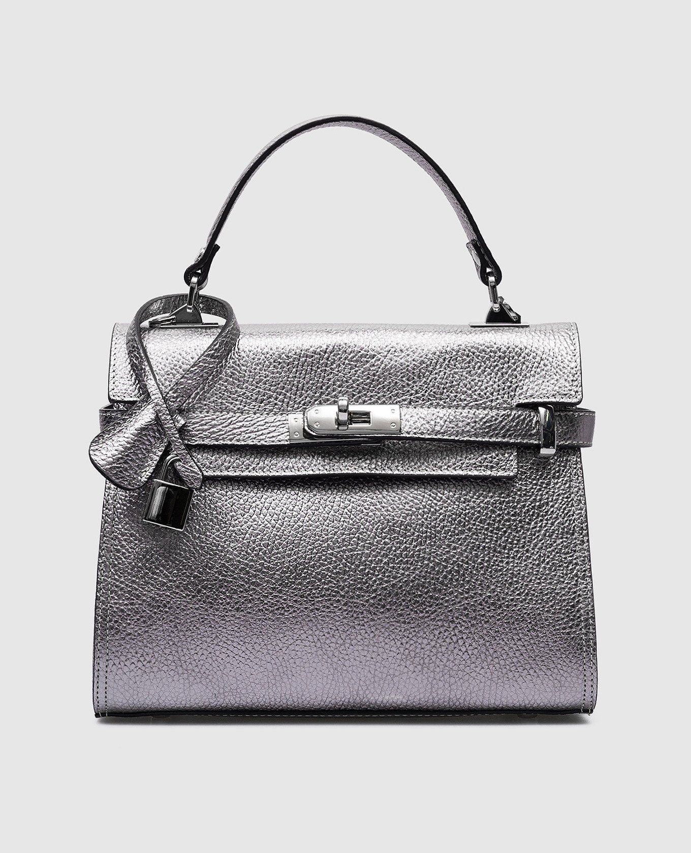 Silver leather satchel bag