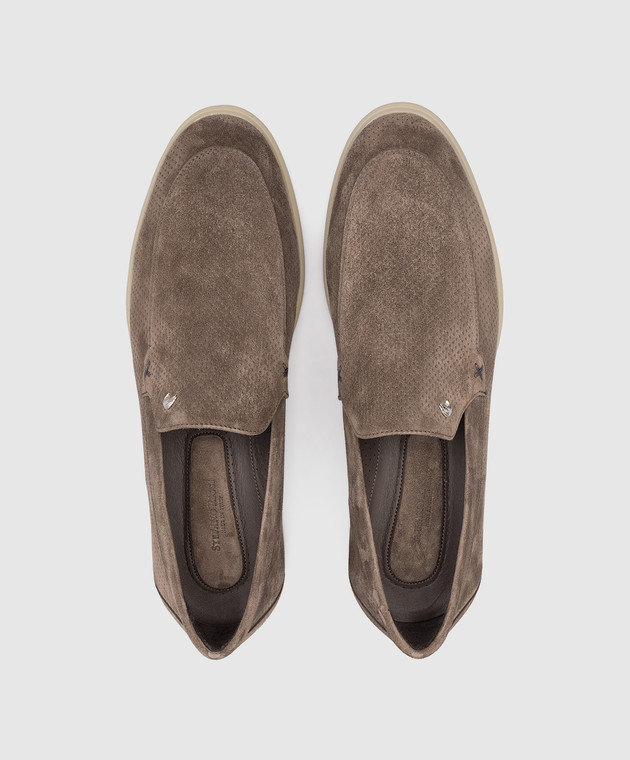Stefano Ricci Brown suede slippers with perforations UC64G2215SD изображение 4