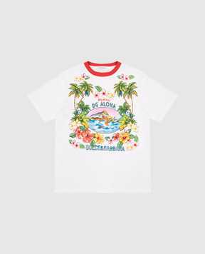 Dolce&Gabbana Детская белая футболка Hawai с принтом L4JTEYG7L6B8