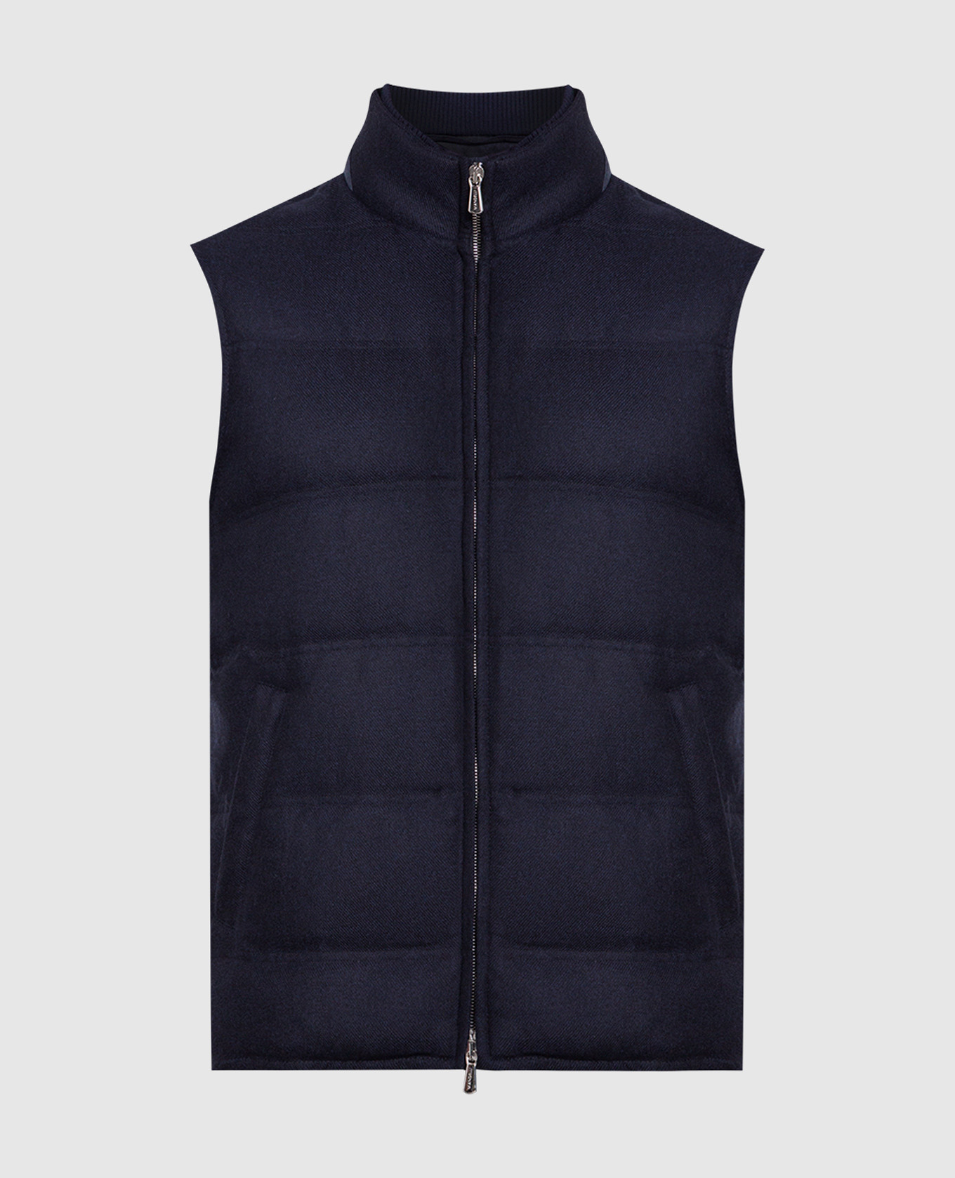 Blue down vest made of wool and cashmere