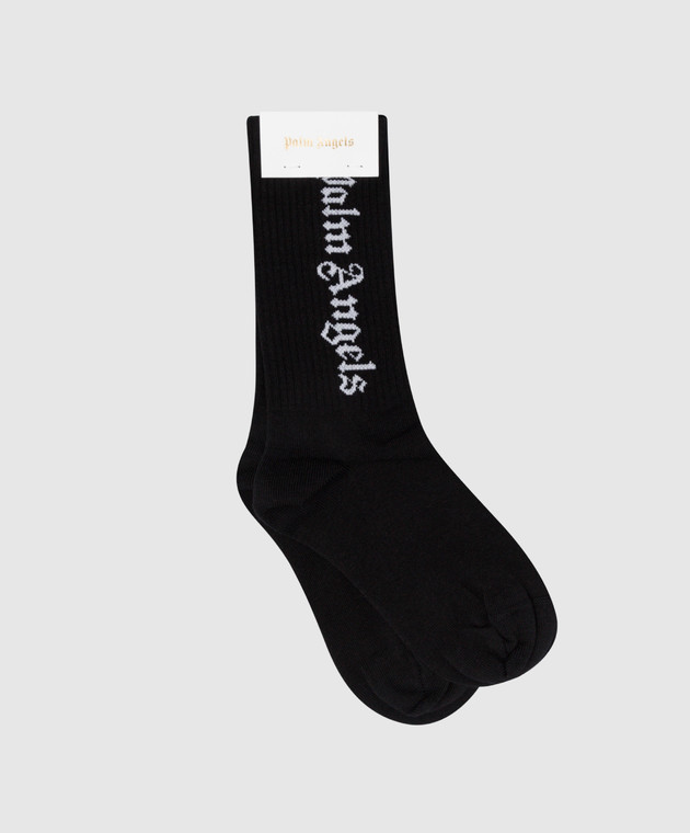 Palm Angels Дитячі чорні шкарпетки з контрастним принтом логотипу PBRA005F22KNI001