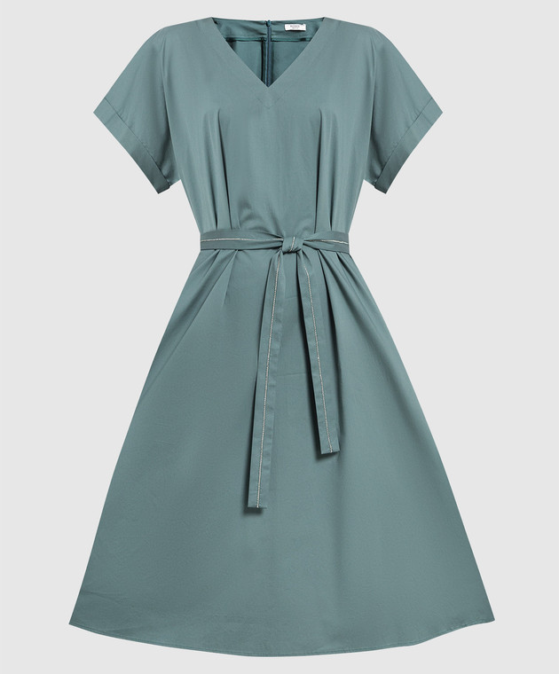 Peserico Зелена сукня міді з ланцюжком моніль S02570A01979