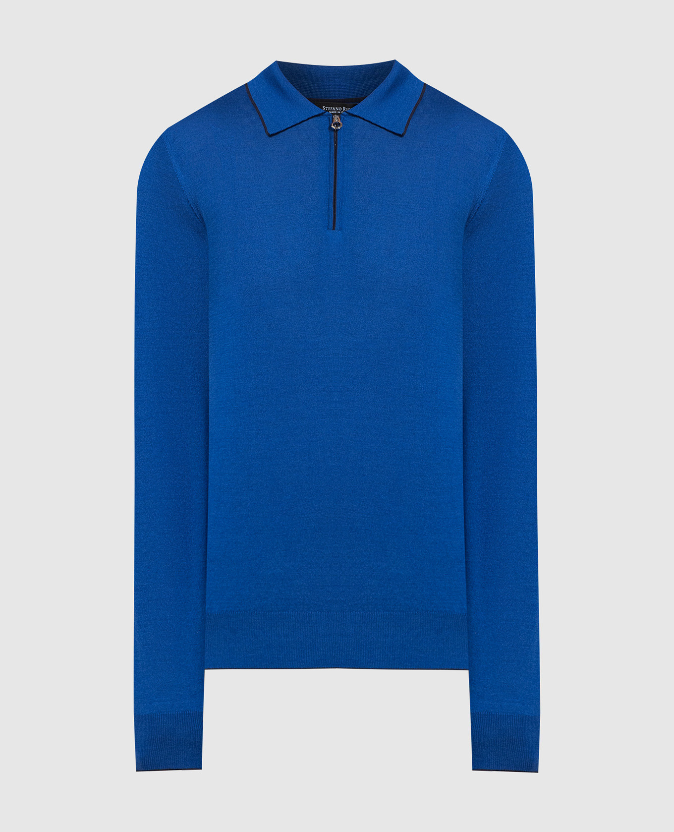 Blue wool, silk and cashmere polo shirt