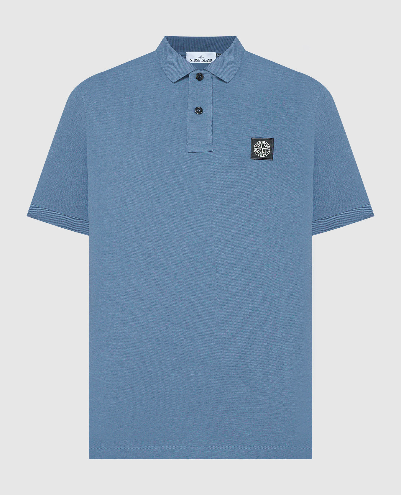 Blue polo shirt with logo patch