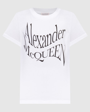 Alexander McQueen Біла футболка з принтом логотипа 781403QZALT