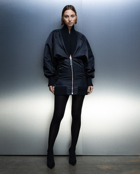 Off-White Чорна сукня-бомбер міні NY з драпіруванням OWDB502F23FAB002