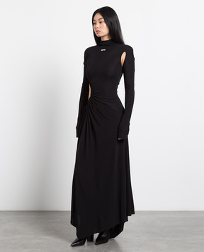 Off-White Чорна сукня максі з логотипом OWDB320C99JER001