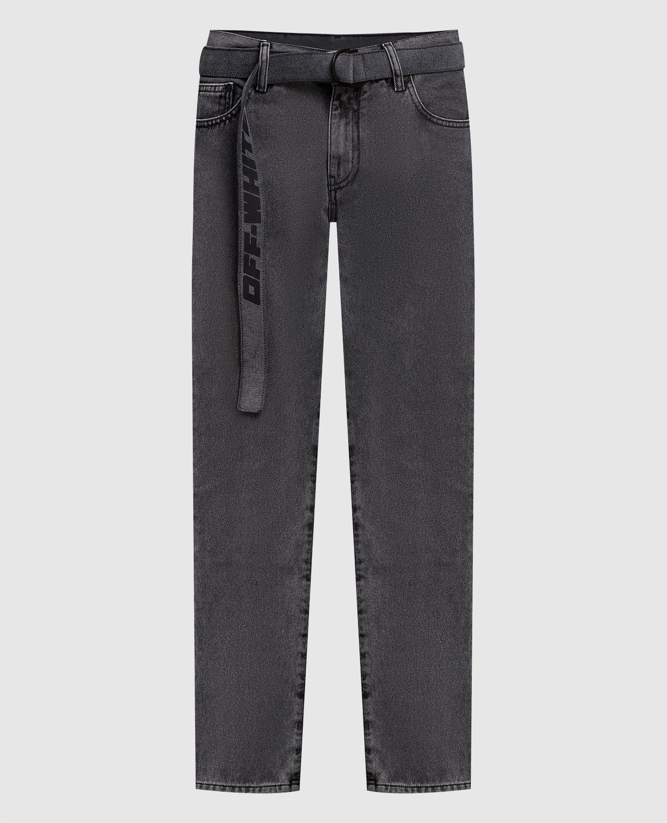 Серые джинсы с брендированным ремнем