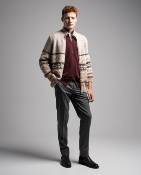 Brunello Cucinelli Бежевый кардиган из кашемира в узор. M22300216