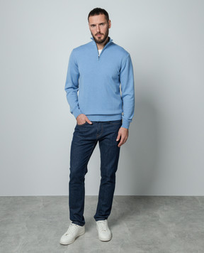 Cashmere&Whiskey Блакитний джемпер з кашеміру з блискавкою 357N
