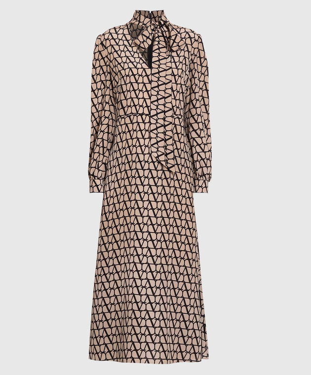 Valentino Brown midi dress in a branded print 2B3VA2K17SL