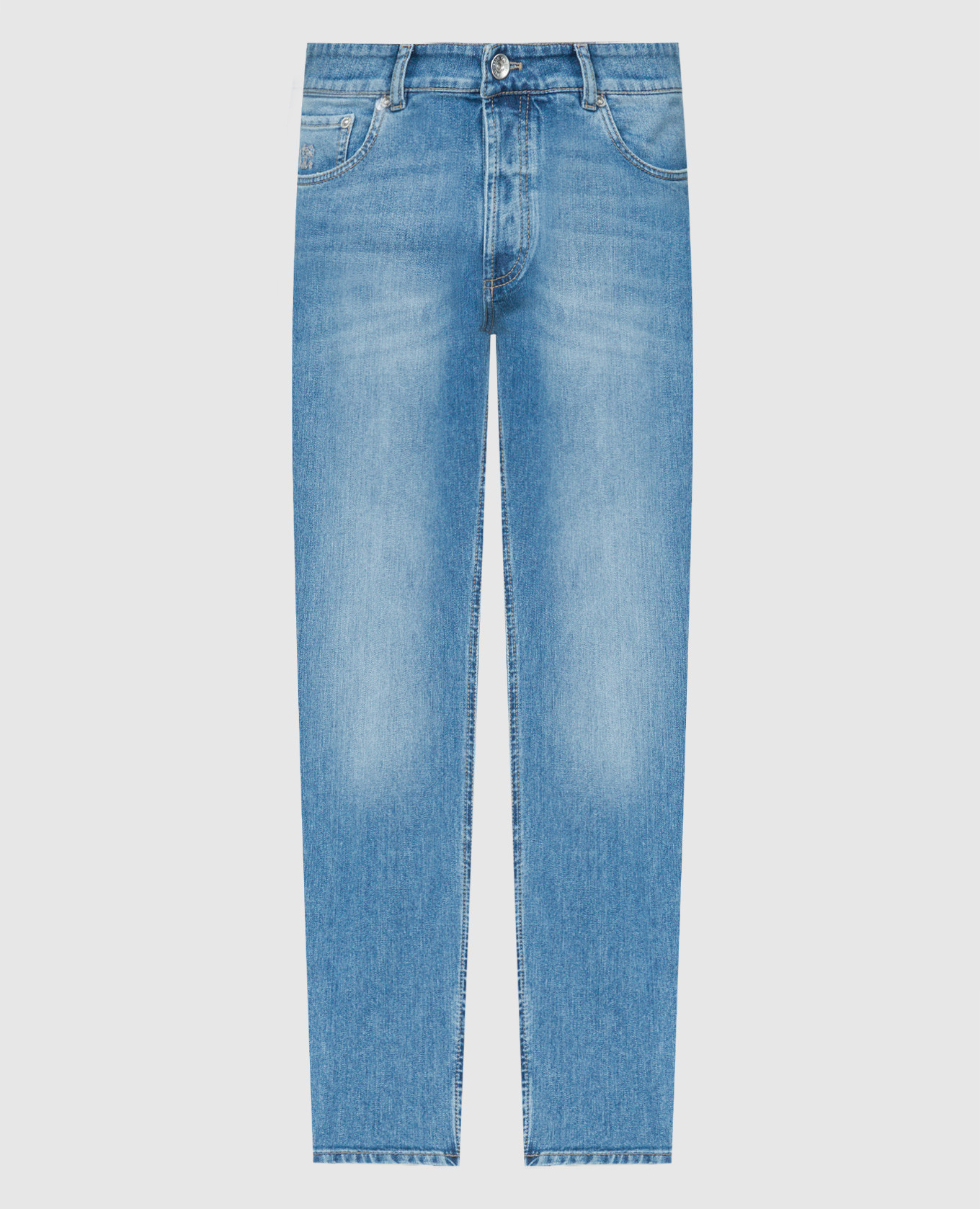 Синие джинсы с эффектом потертости с вышивкой логотипа