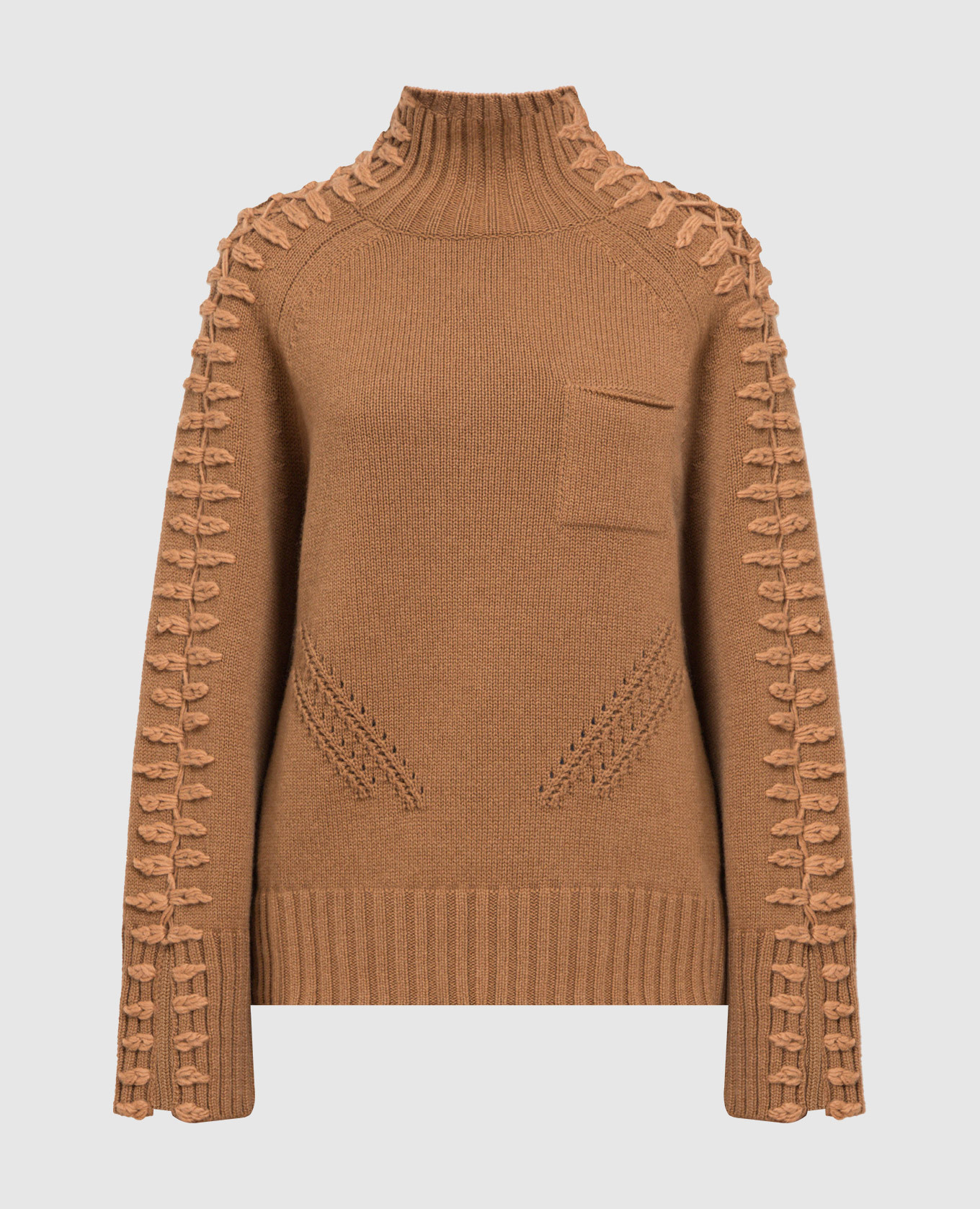 Темно-бежевый свитер из кашемира с декоративной вышивкой