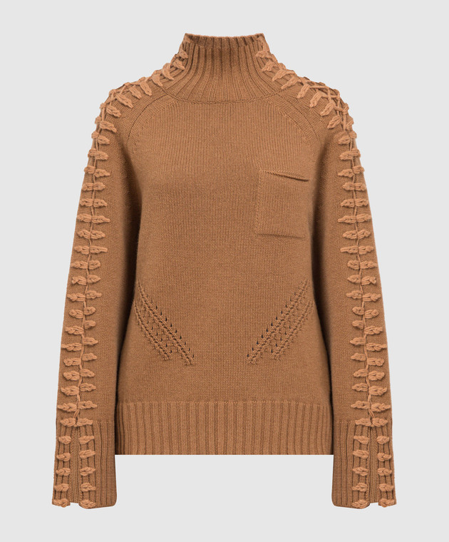 Ermanno Scervino Темно-бежевий светр із кашеміру з декоративною вишивкою D415M335RBDT