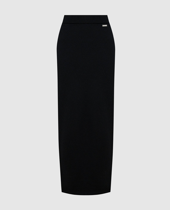 Black cashmere skirt with logo