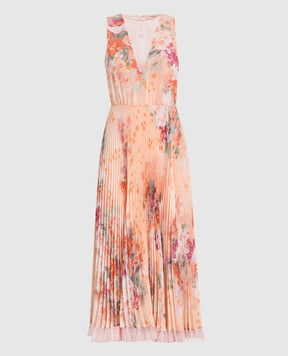 Twinset Оранжевое платье с плиссированием в цветочный принт. 231TP2730