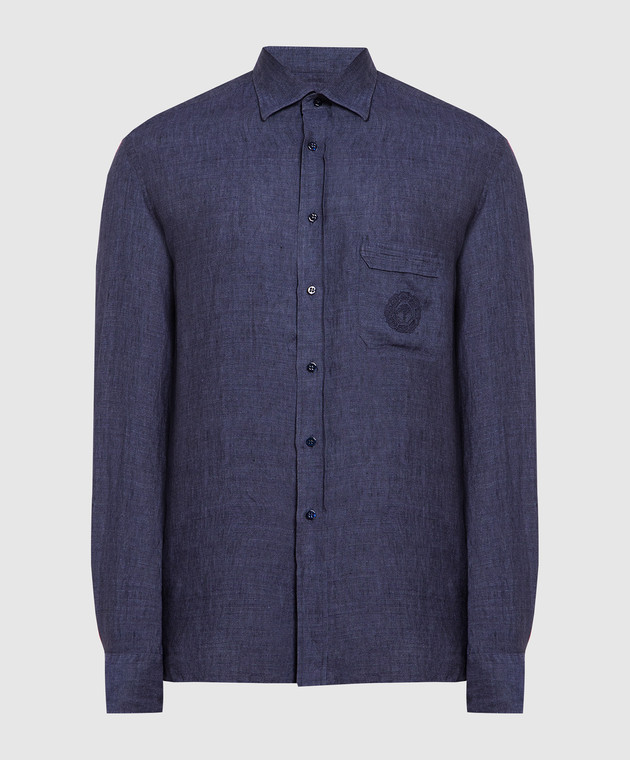 Stefano Ricci Blue linen shirt with logo embroidery MC006703LX2330