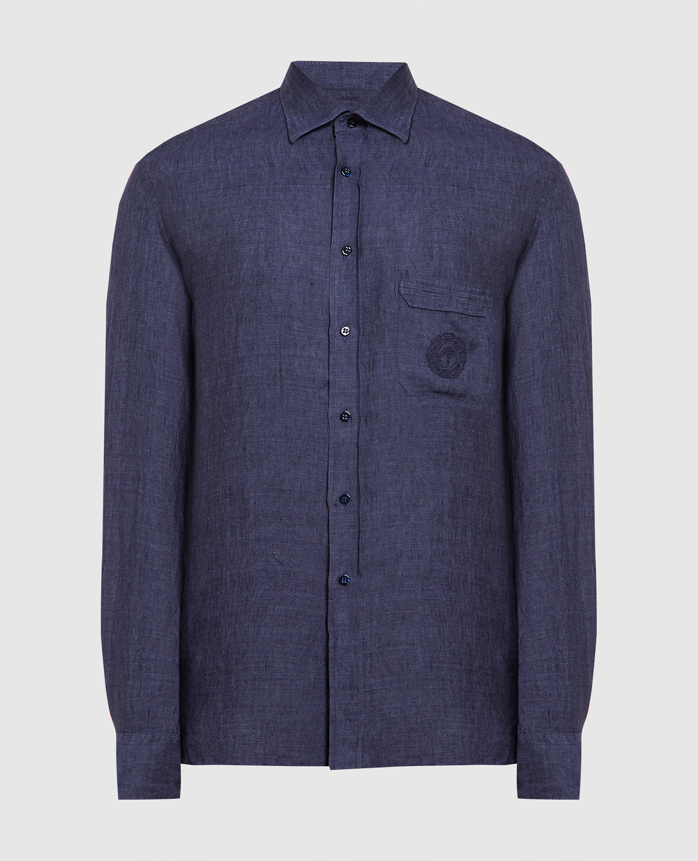 Blue linen shirt with logo embroidery