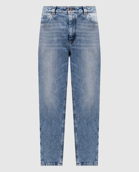 Brunello Cucinelli Сині джинси Мом з ефектом потертості з патчем логотипа MA095P5732