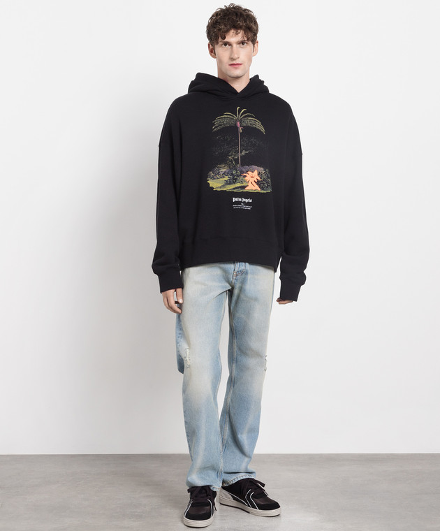 Palm Angels Black hoodie with Enzo from the tropics print PMBB138E23FLE001 image 2