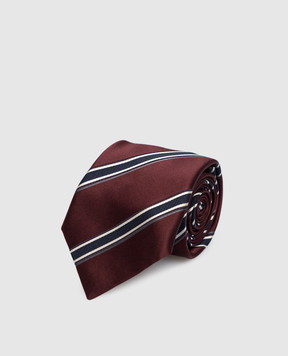 Brunello Cucinelli Бордовый галстук из шелка в полоску MM8950018