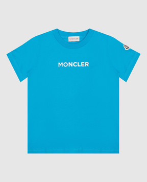 Moncler ENFANT Детская голубая футболка с принтом логотипа 8C0001983907810