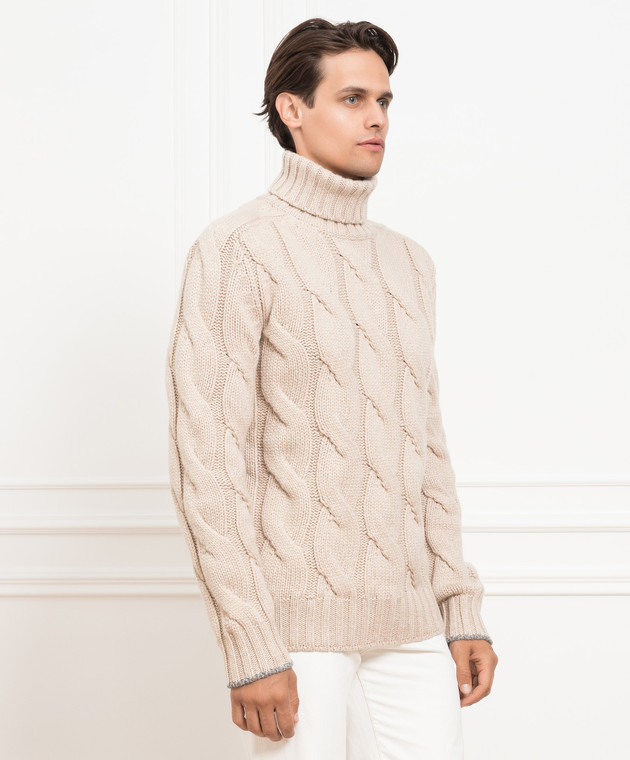 Brunello Cucinelli Бежевий кашеміровий светр у фактурний візерунок MA238203 зображення 3