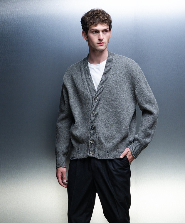 Ami Alexandre Mattiussi Gray wool cardigan with slits UKC027KN0016 image 3