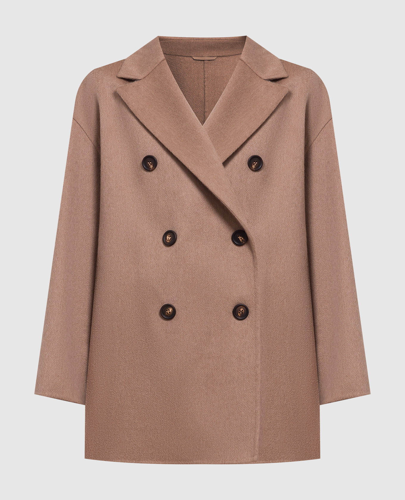 

Коричневое двубортное пальто из кашемира с цепочкой мониль, Коричневый, Пальто