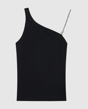 Givenchy Чорний топ в рубчик з металевим логотипом BW617Q3YK5