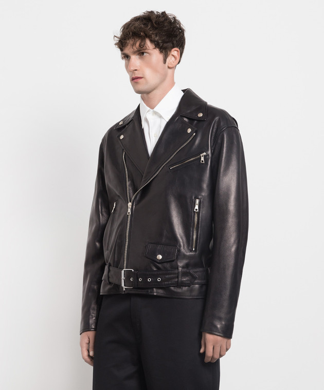 Palm Angels Black leather jacket with logo print PMJG011E23LEA001m image 3