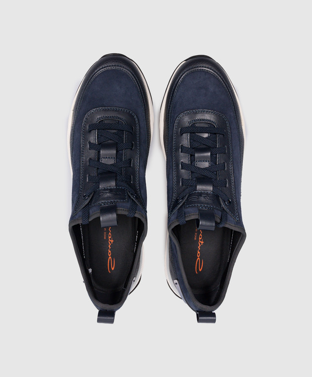Santoni Blue leather sneakers with logo MBIO21534BINRHPR image 4