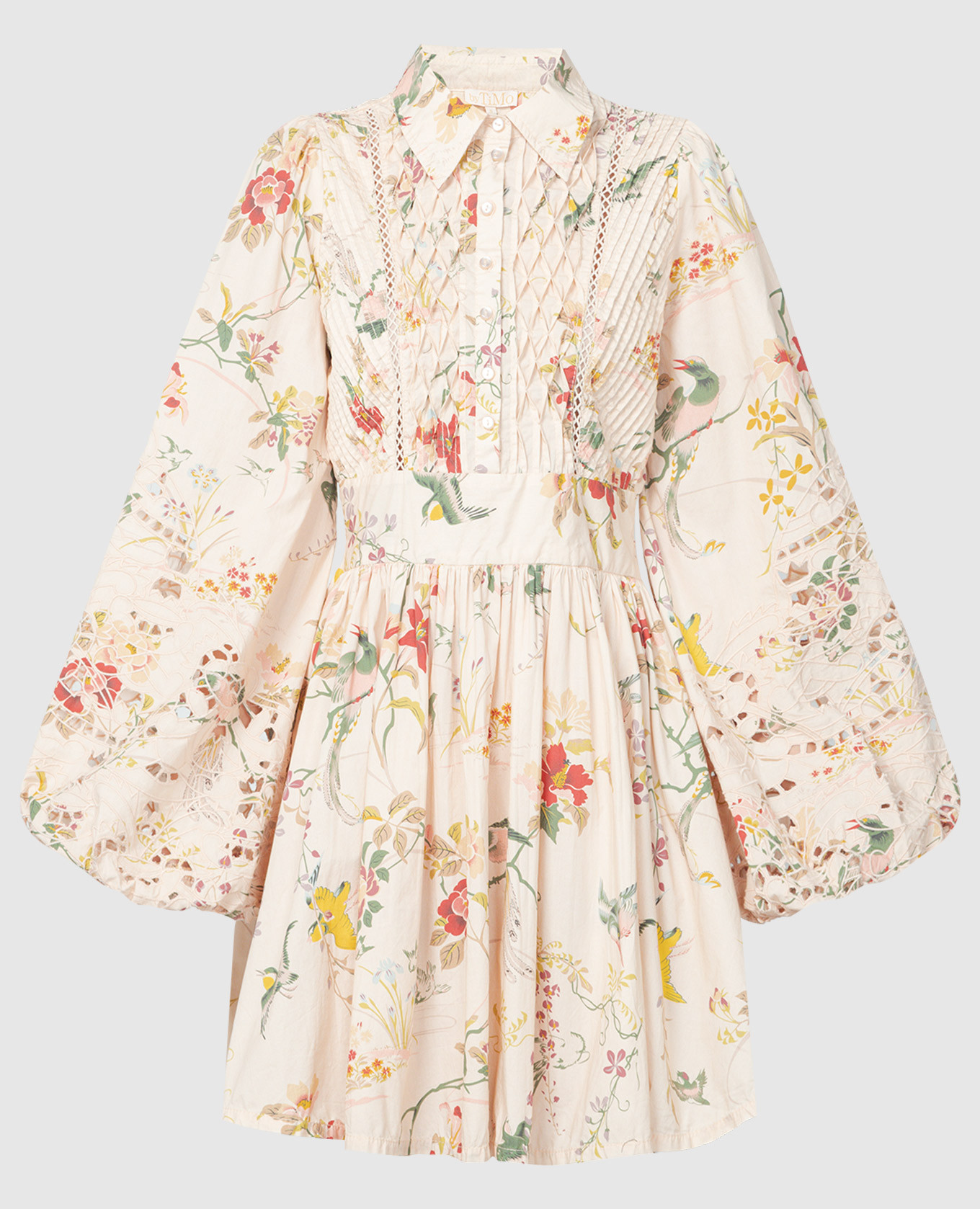 Бежевое платье-рубашка в цветочный принт с вышивкой