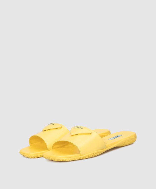 Prada Жовті шкіряні шльопанці з логотипом 1XX591055 зображення 2