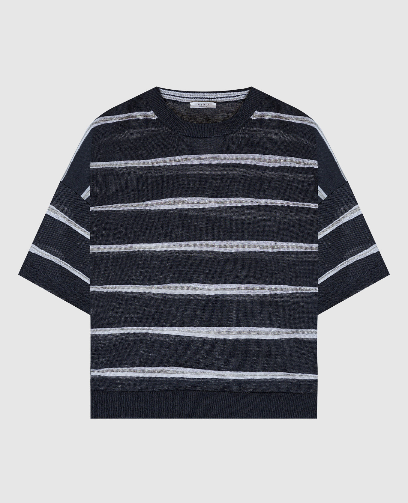 Blue jumper with striped linen