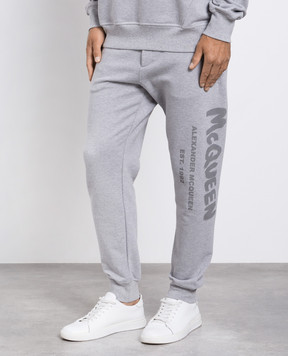 Alexander McQueen Сірі джогери з принтом логотипа Graffiti 688714QVZ81