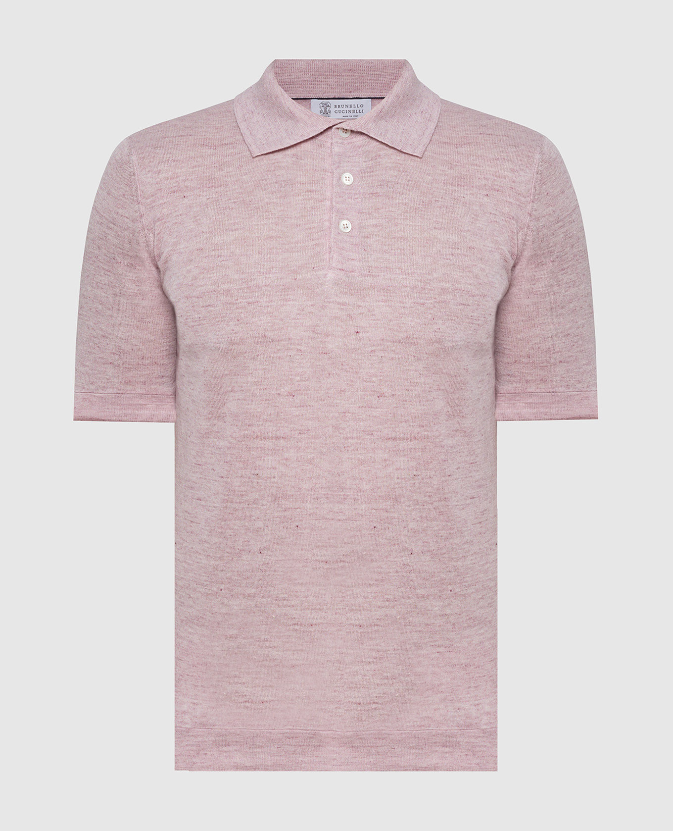 Pink melange polo shirt with linen