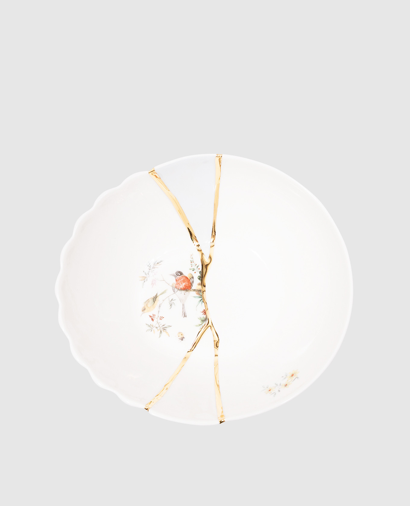 

Белая фарфоровая салатница Kintsugi с золотой отделкой, Белый, Посуда