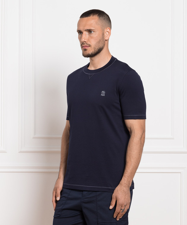 Brunello Cucinelli Синя футболка з вишивкою логотипа M0T611328G зображення 3