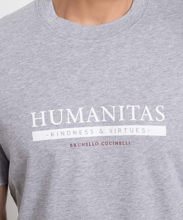 Brunello Cucinelli Серая меланжевая футболка с принтом M0T618462 изображение 5