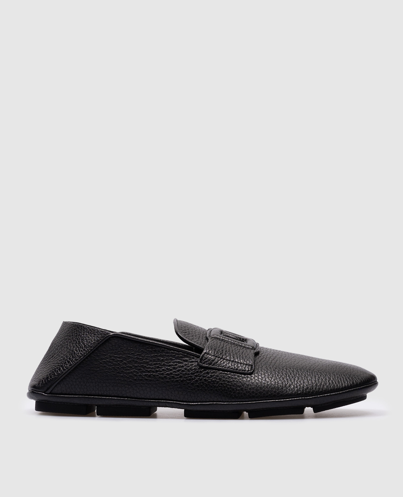 DG Driver black leather moccasins with textured logo