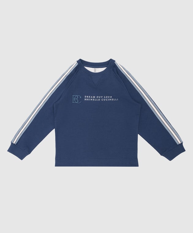 Brunello Cucinelli Children's blue sweatshirt with monogram logo embroidery B0T35E146B