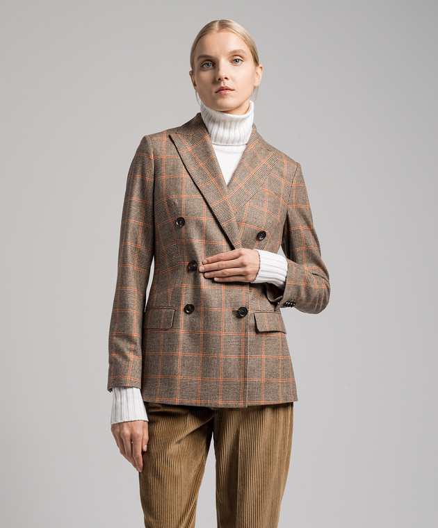 Kiton Brown double-breasted check wool and cashmere jacket D46523S06300 image 3