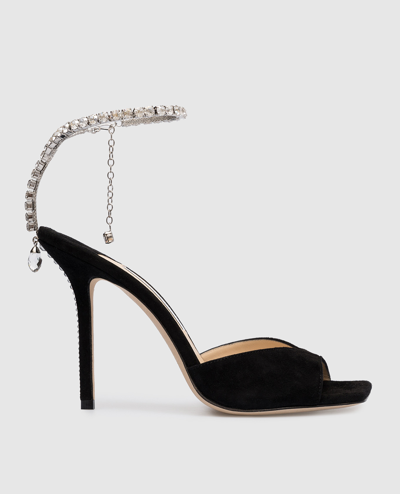 

Черные замшевые босоножки Saeda 100 с кристаллами, Черный, Босоножки