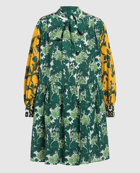 Max Mara Weekend Зеленое платье Baita из шелка в цветочный принт. BAITA
