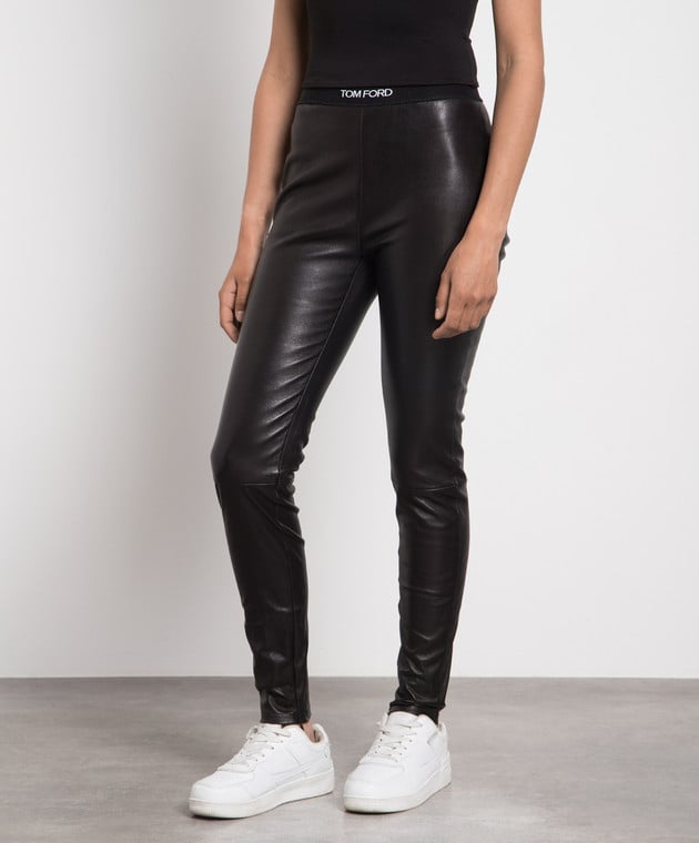 Tom Ford Black leather leggings with logo PAL718LEX224 image 3