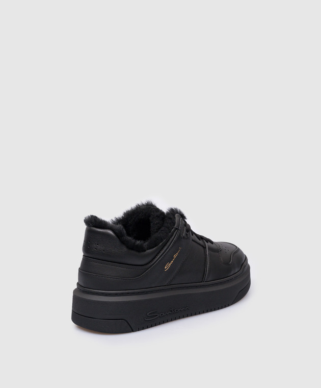 Santoni Black leather sneakers with fur WBSA61160NEOPXWL image 3